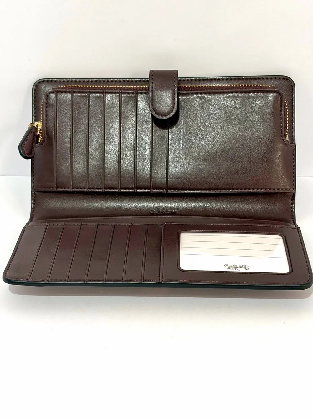 Coach Smooth Leather Skinny Zip Vintage Kiss-lock Wallet in Oxblood/Gold Hardw